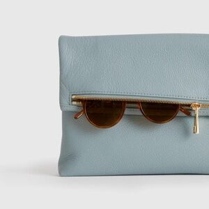 Italian Leather Convertible Foldover Clutch Crossbody Purse